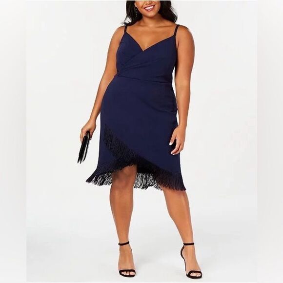 NWT BETSEY JOHNSON Women's Navy Spaghetti Strap Midi Shift Evening Dress - Picture 1 of 7